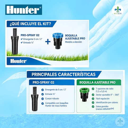 Kit Aspersor Hunter Pro-Spray 02 + Boquilla Ajustable Pro