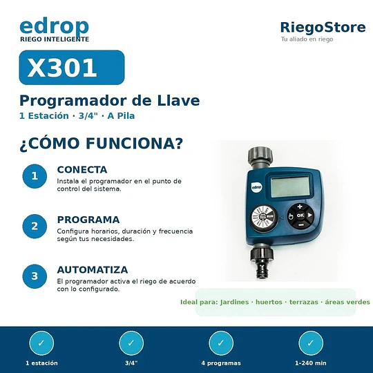 Programador para llave X301 3/4 1 estacion a pila
