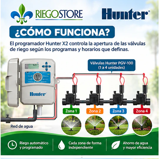 Kit de Riego Automático Hunter X2 4 Estaciones Exterior
