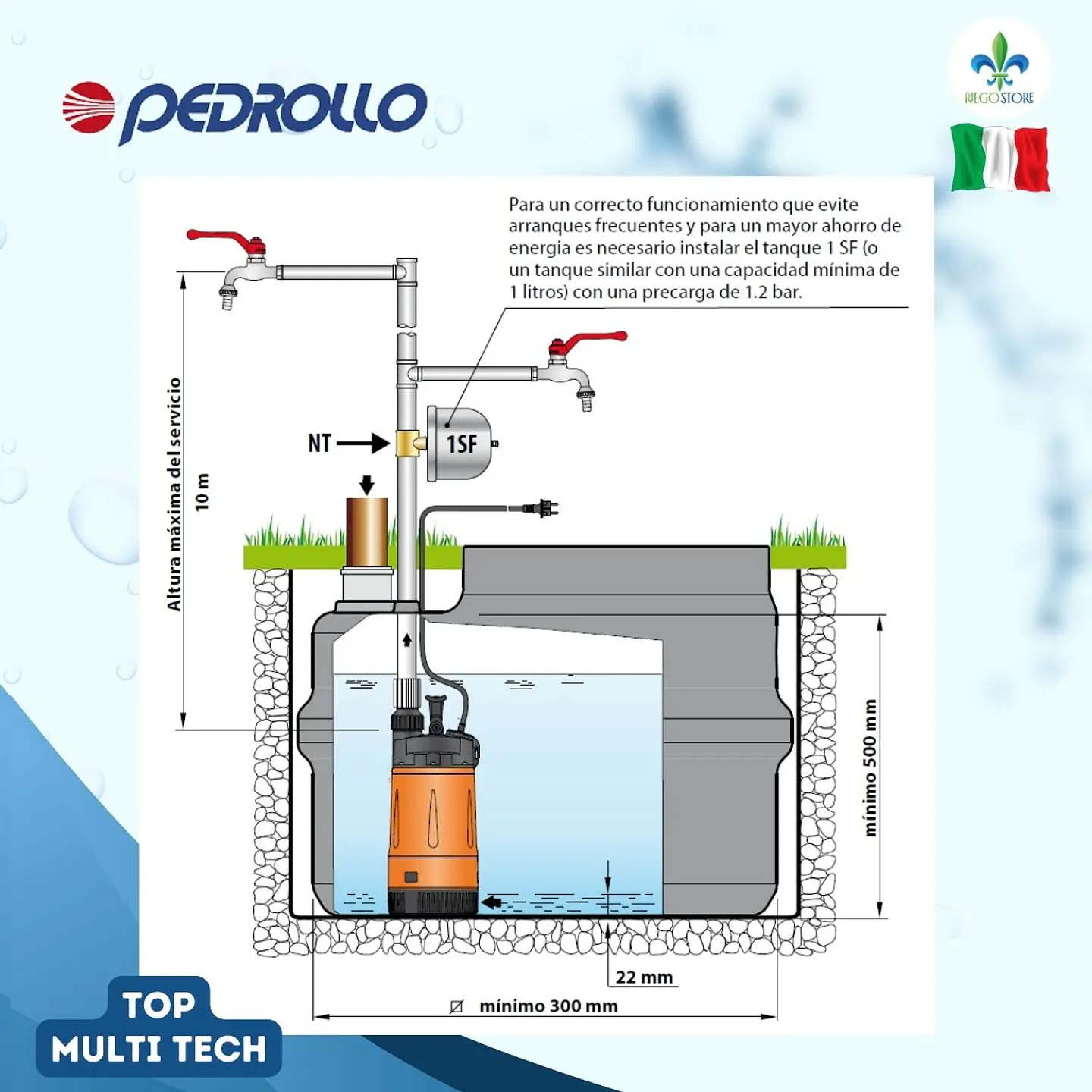 Bomba sumergible Pedrollo TOP MULTI-TECH 2 0.75 HP 4