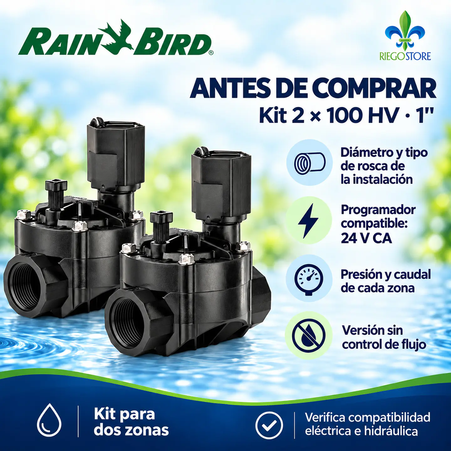 Kit 2 válvulas Rain Bird 100 HV 1
