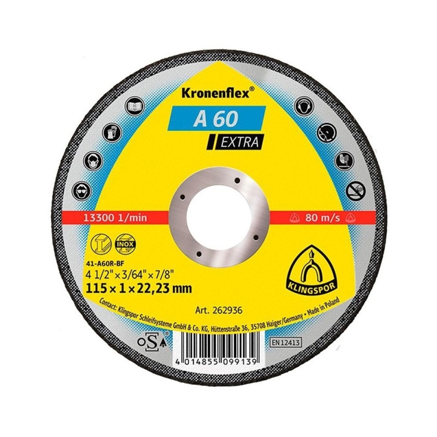 Disco Corte 4 1/2 Fe A60 Inox Kling 1