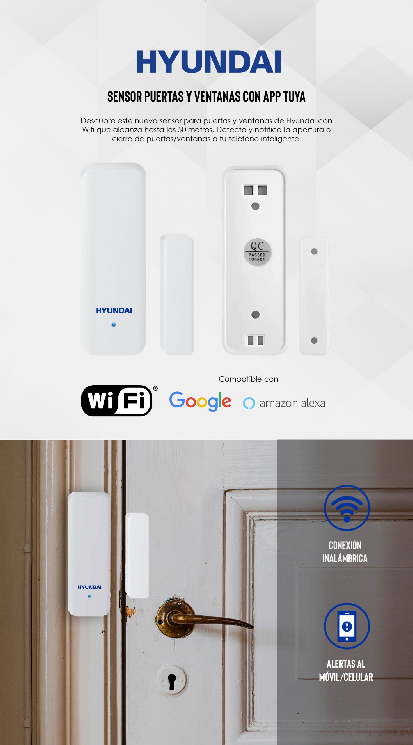 Sensor de puerta y ventana WiFi inteligente Tuya con detector de luz
