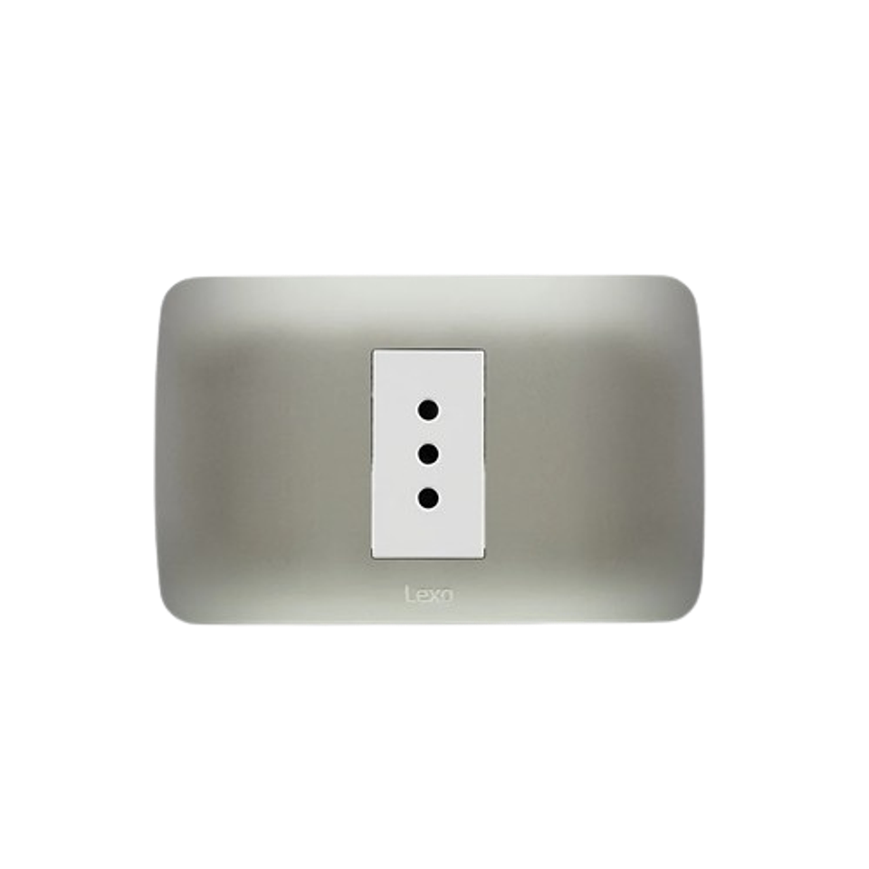 Enchufe Simple 10A Emb Blanco Plata Lexo 1