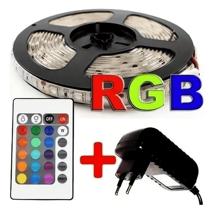 Cinta Led 5Mts Rgb Con Transformador Y Control 1