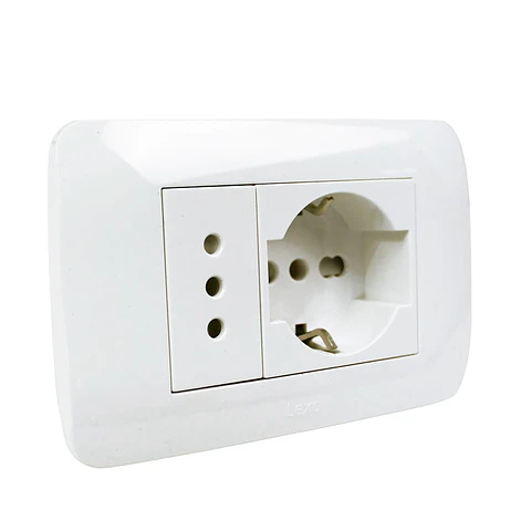 Enchufe Schucko 10/16 + Toma 10A blanco Lexo