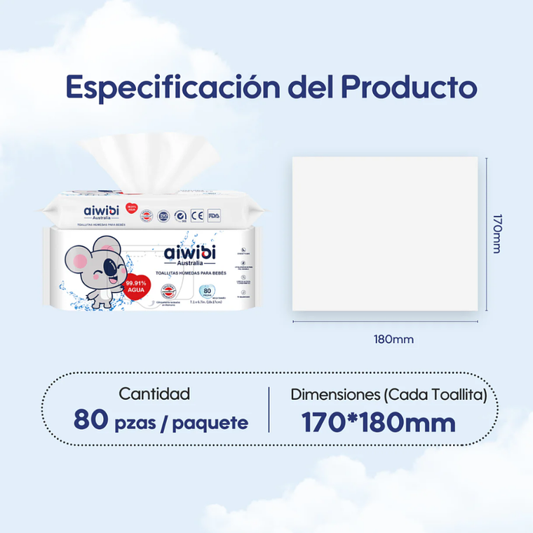 Aiwibi Toallitas Húmedas 99.91% Agua 6