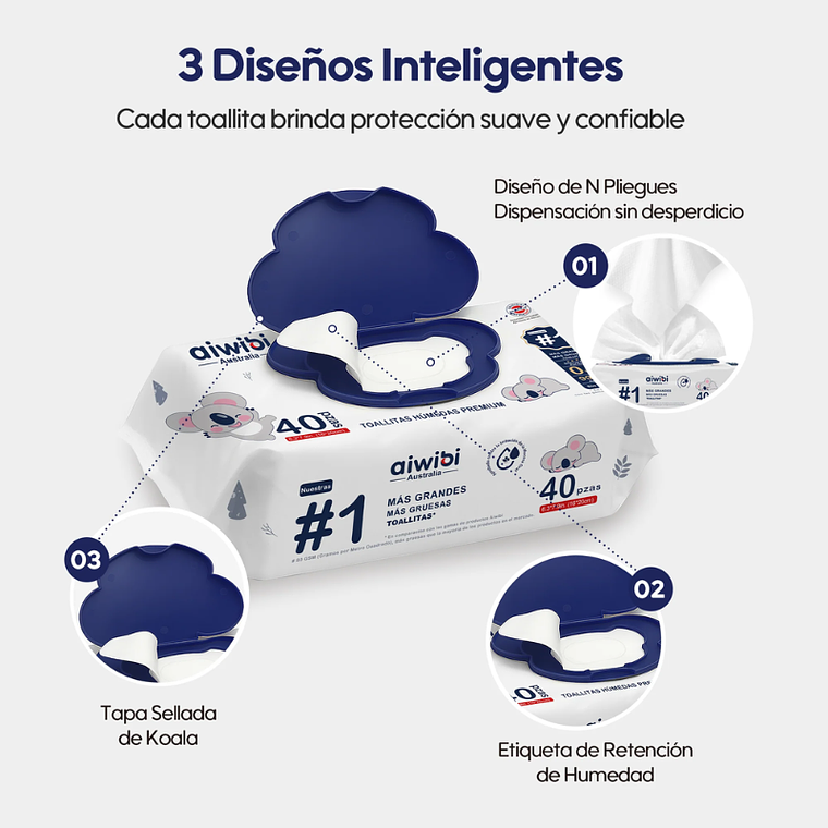 Aiwibi Toallitas Húmedas Premium 99.91% Agua 8