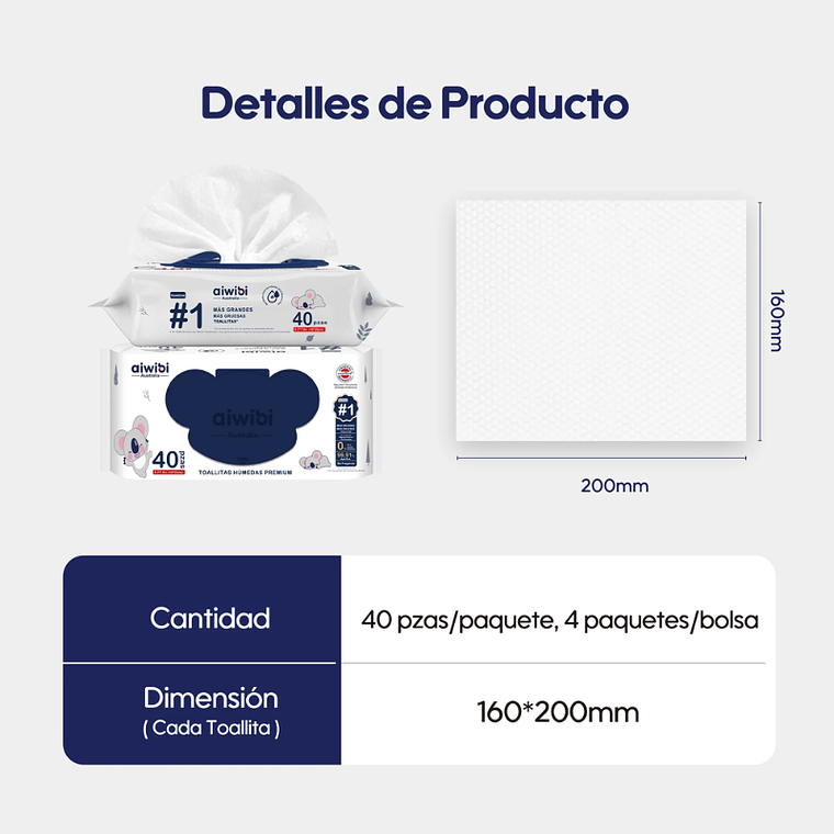 Aiwibi Toallitas Húmedas Premium 99.91% Agua 9