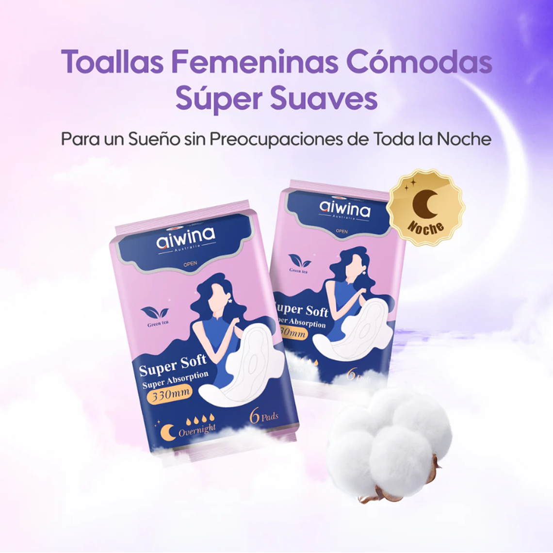 Aiwina Toallas Femeninas Súper Suaves Noche 330mm 2