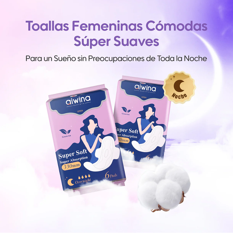 Aiwina Toallas Femeninas Súper Suaves Noche 330mm 2