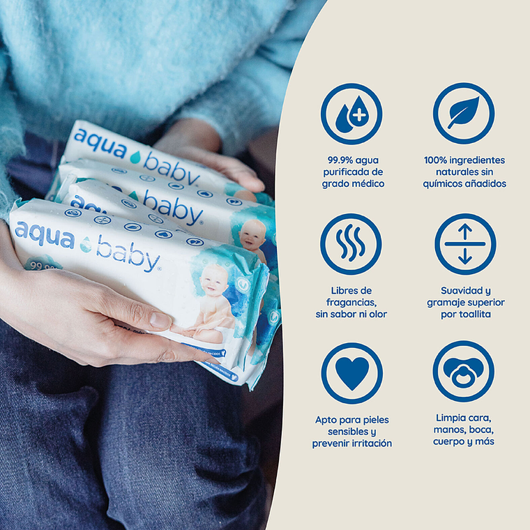 Aquababy Toallitas Húmedas 99,9% Agua y Aloe Vera x60 2