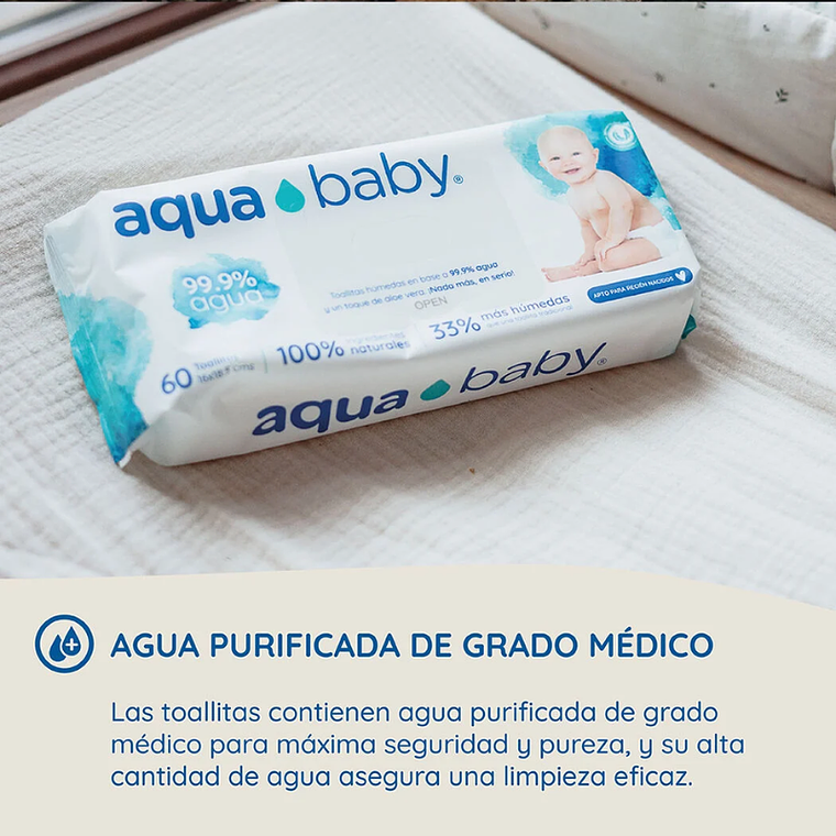 Aquababy Toallitas Húmedas 99,9% Agua y Aloe Vera x60 5