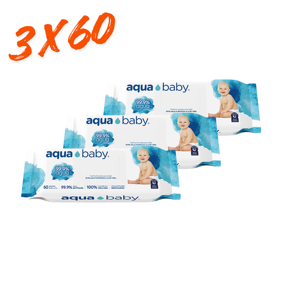 Aquababy Toallitas Húmedas 99,9% Agua y Aloe Vera x60 6