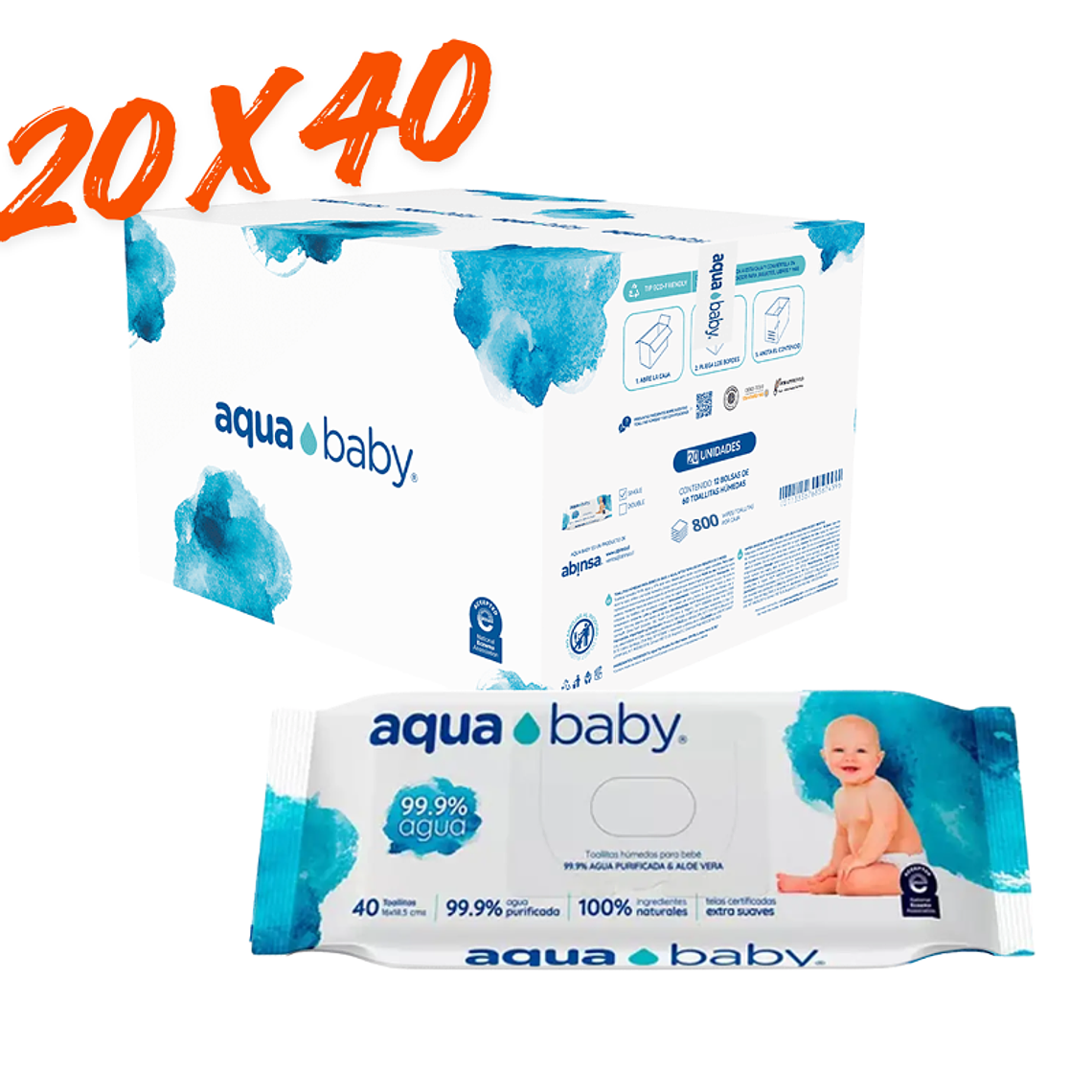 Aquababy Toallitas Húmedas 99,9% Agua y Aloe Vera x40 7