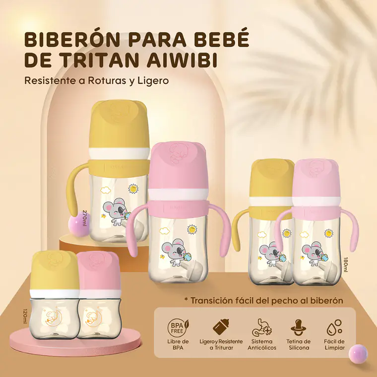 Aiwibi Mamadera Antigases Tritán Para Bebés RN - 120ml 6