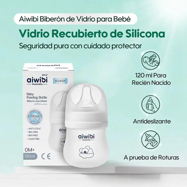 Aiwibi Mamadera Antigases de Vidrio Para Bebés 3