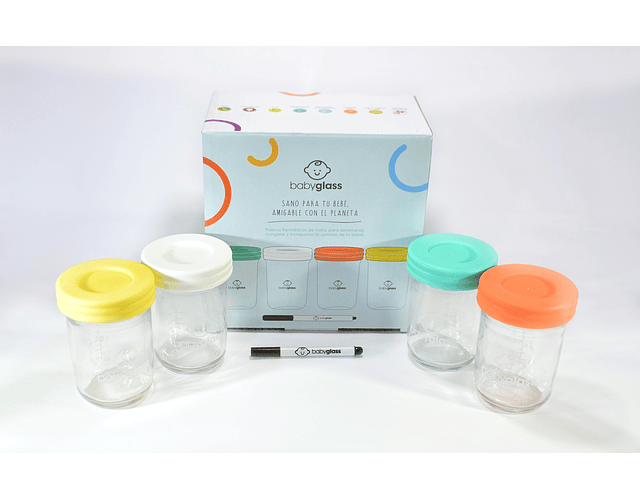 Baby Glass Set 4 contenedores 240 ml + lápiz marcador