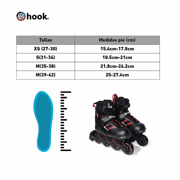 Patines hook  power-x red s (31-34) 5