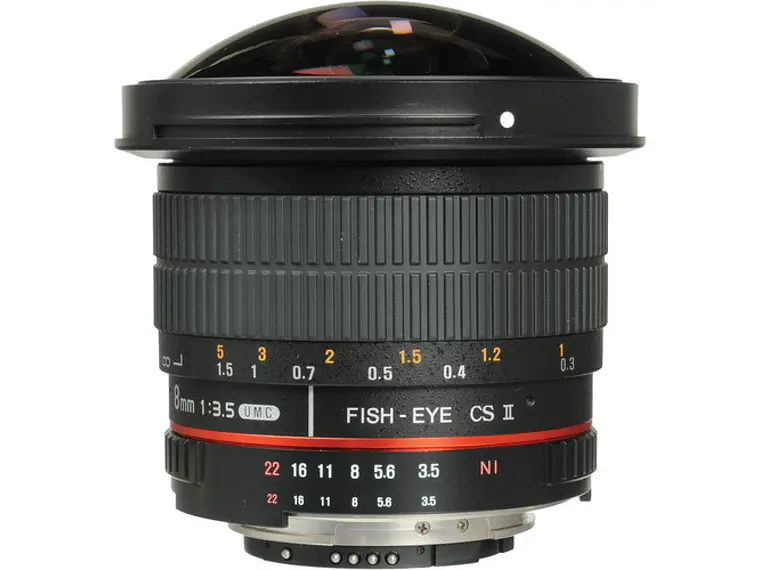 Lente Fisheye Samyang 8mm f/3.5 versión con parasol removible Nikon  1