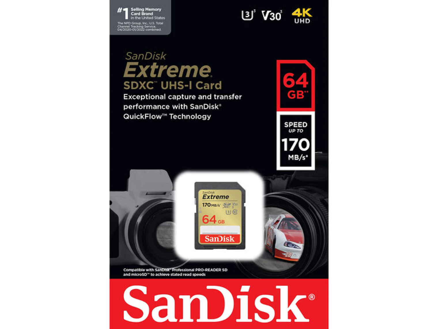 Sandisk SDXC Extreme 64GB 170mb/s V30 3