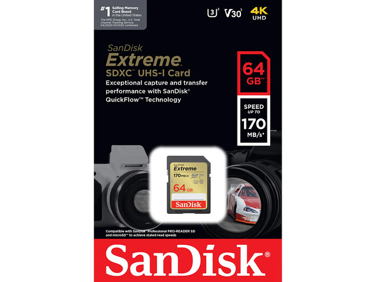 Sandisk SDXC Extreme 64GB 170mb/s V30 3