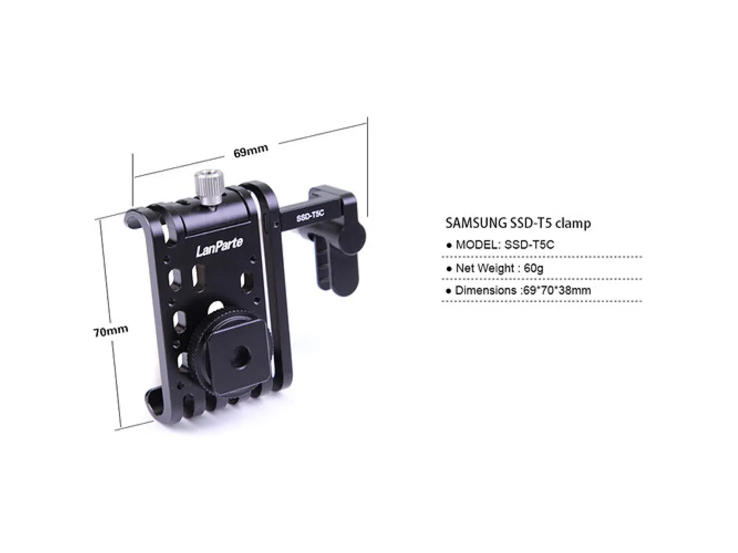 LanParte Clamp Cold Shoe para Samsung T5 SSD 9