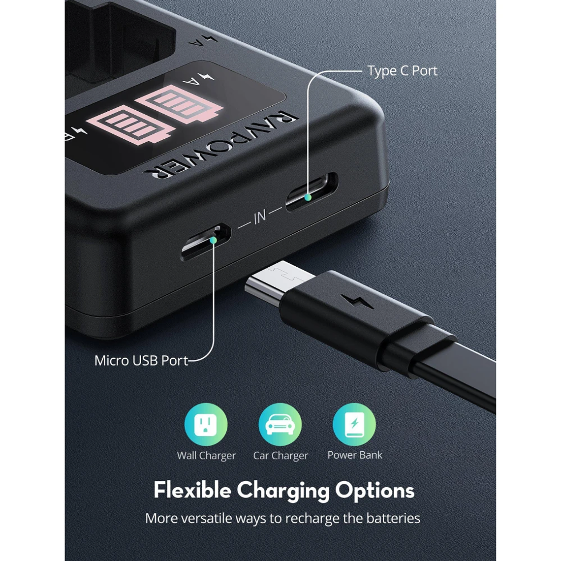 Ravpower  Bateria Reemplazo Sony NP-FZ100 Kit 2x con Cargador USB 2