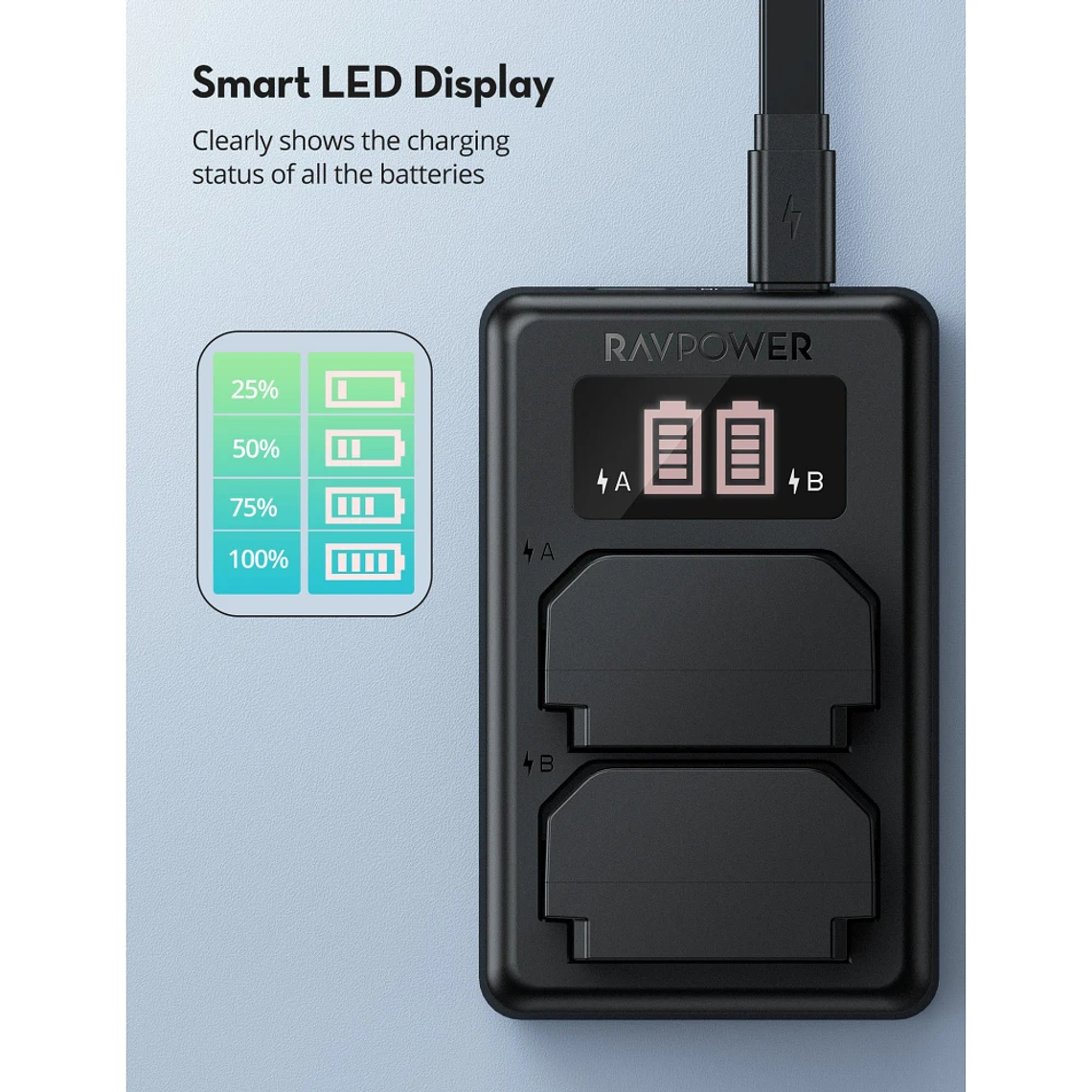 Ravpower  Bateria Reemplazo Sony NP-FZ100 Kit 2x con Cargador USB 3