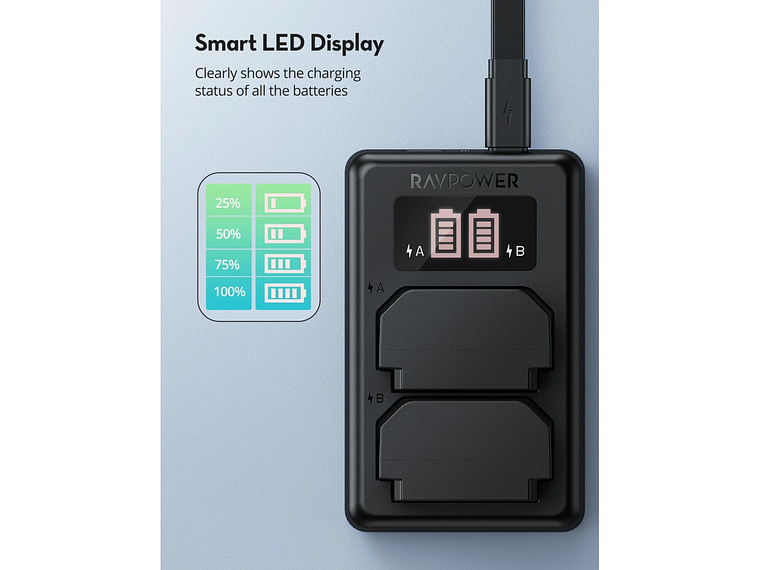 Ravpower  Bateria Reemplazo Sony NP-FZ100 Kit 2x con Cargador USB 3