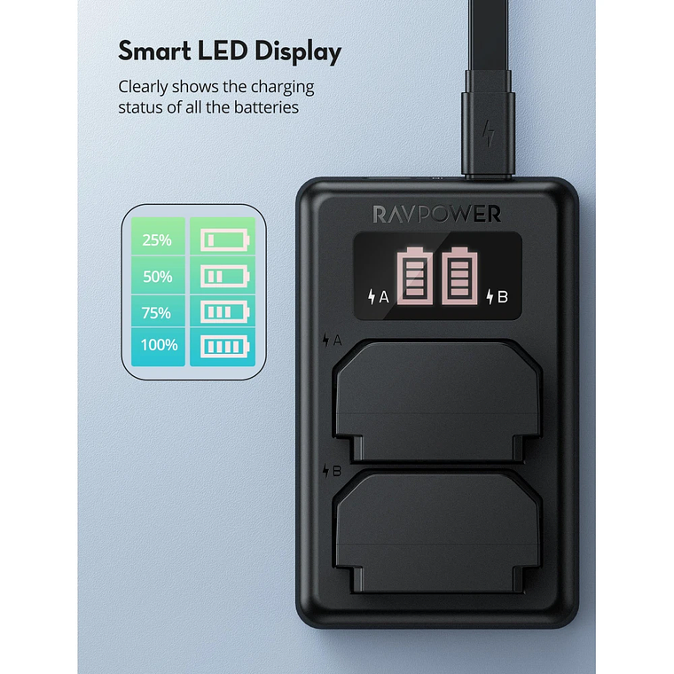 Ravpower  Bateria Reemplazo Sony NP-FZ100 Kit 2x con Cargador USB 3