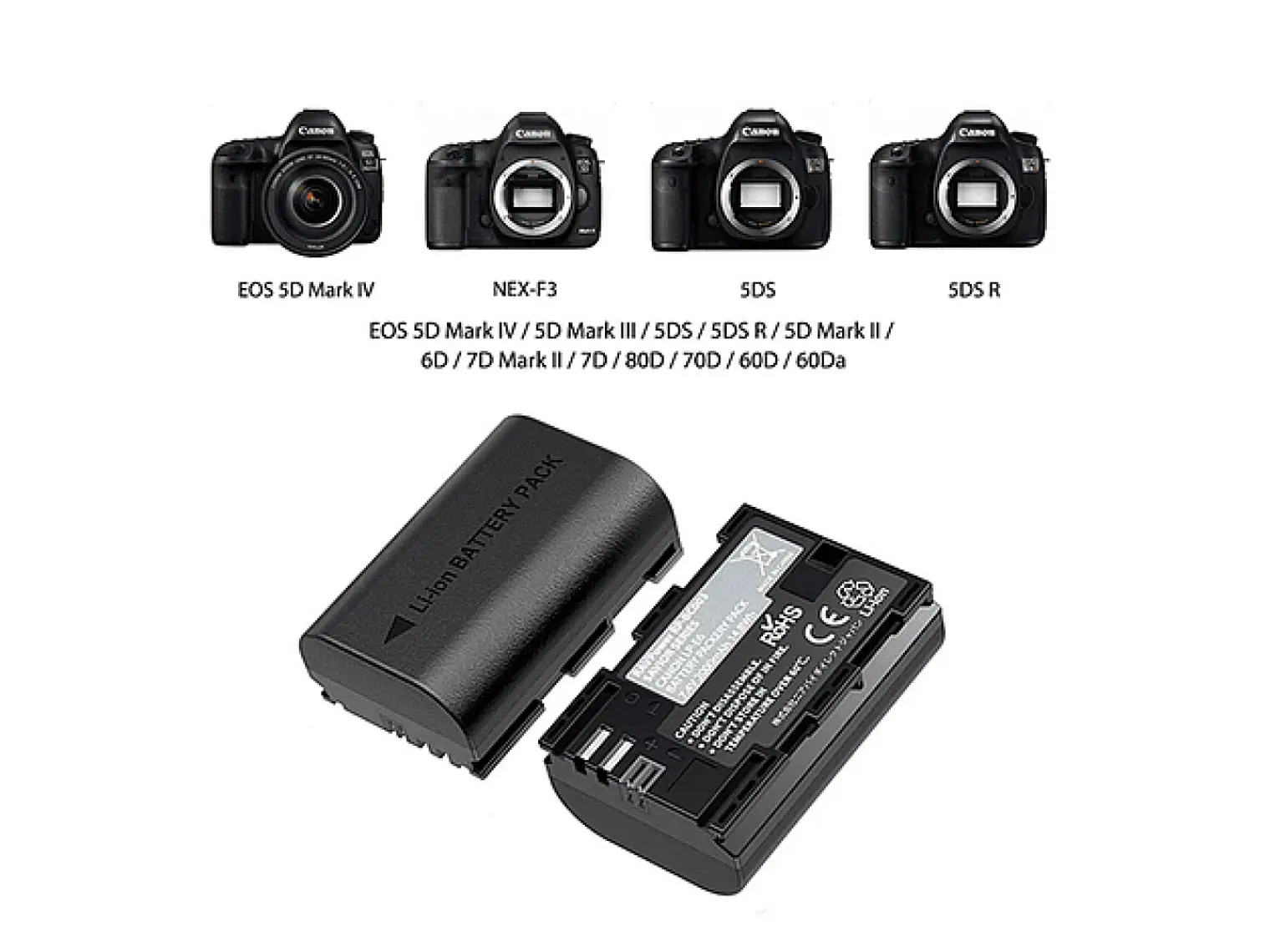 Ravpower  Bateria Reemplazo Canon LP-E6 Kit 2x con Cargador USB 5