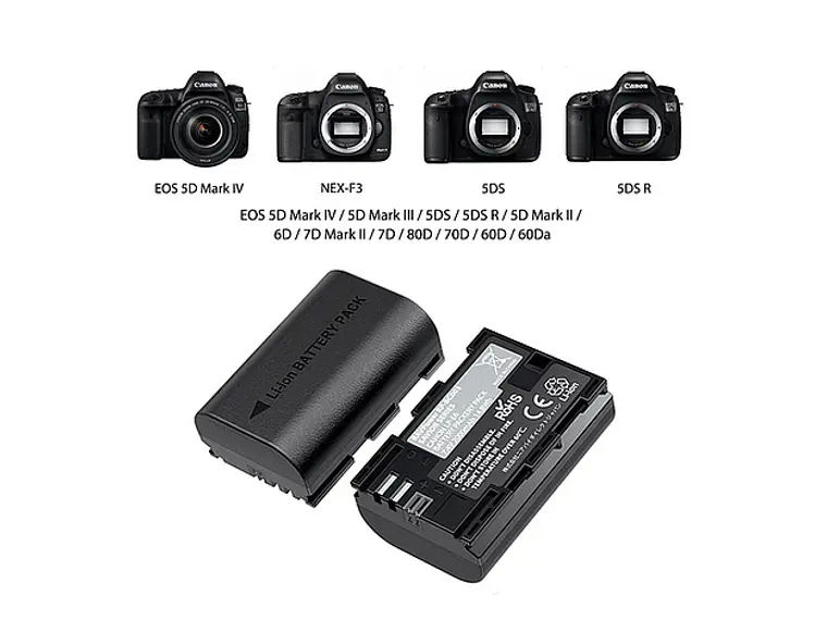 Ravpower  Bateria Reemplazo Canon LP-E6 Kit 2x con Cargador USB 5