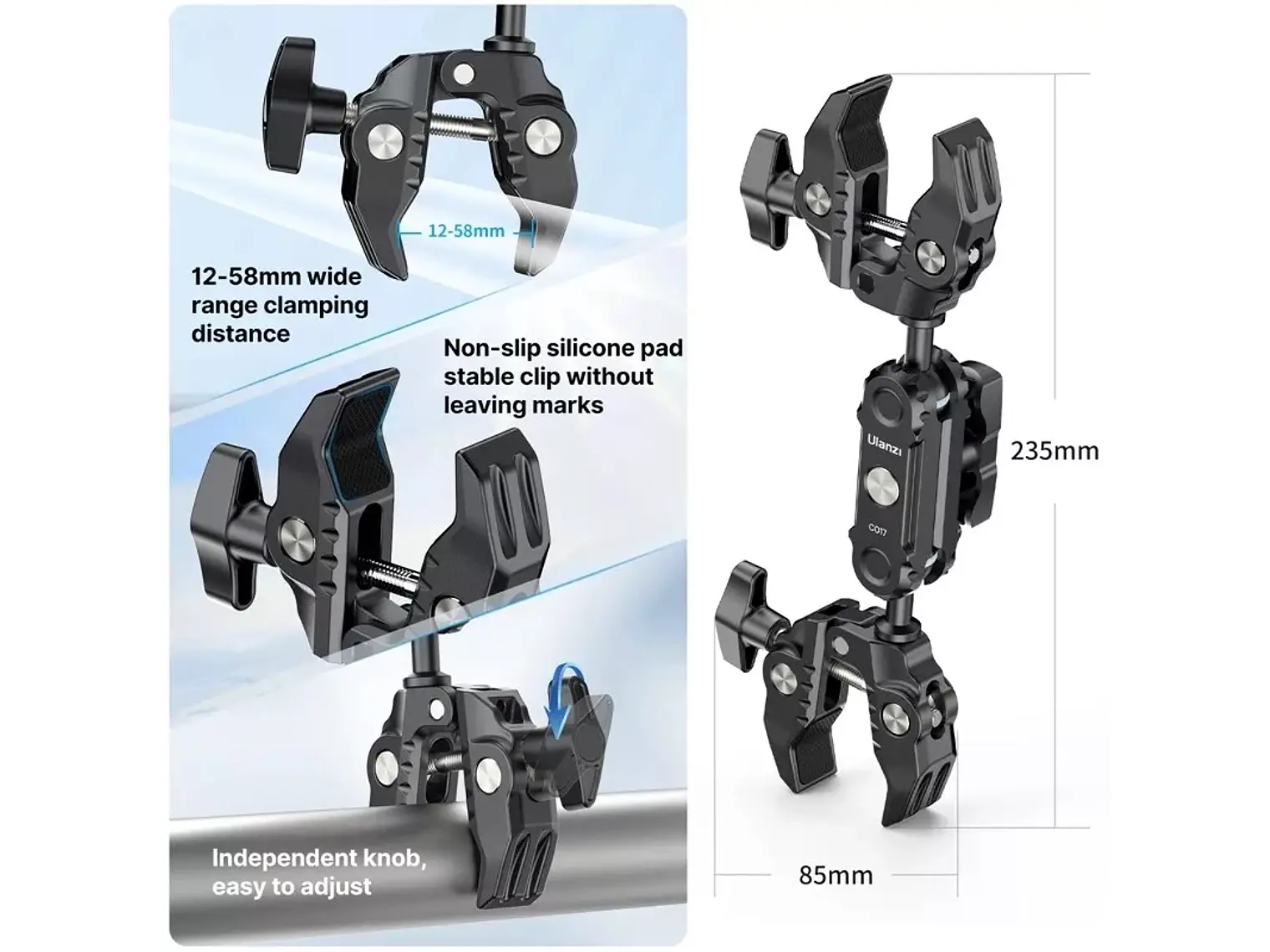 Ulanzi C017 Brazo doble Pinza y Soporte de Accesorios de 1/4
