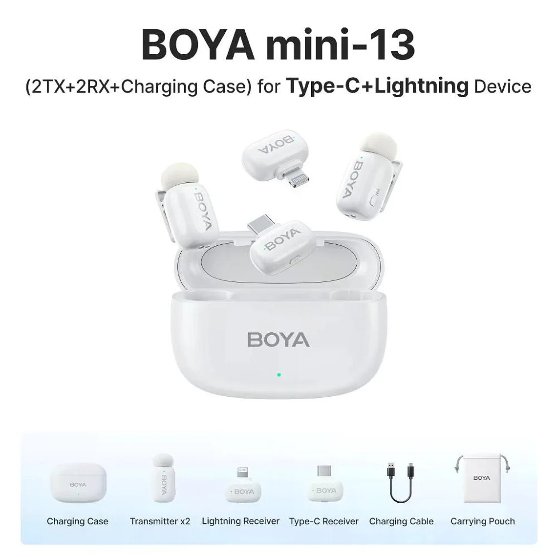 Boya Micrófono Inalámbrico Doble USb-C y Lightning – Color Blanco 3