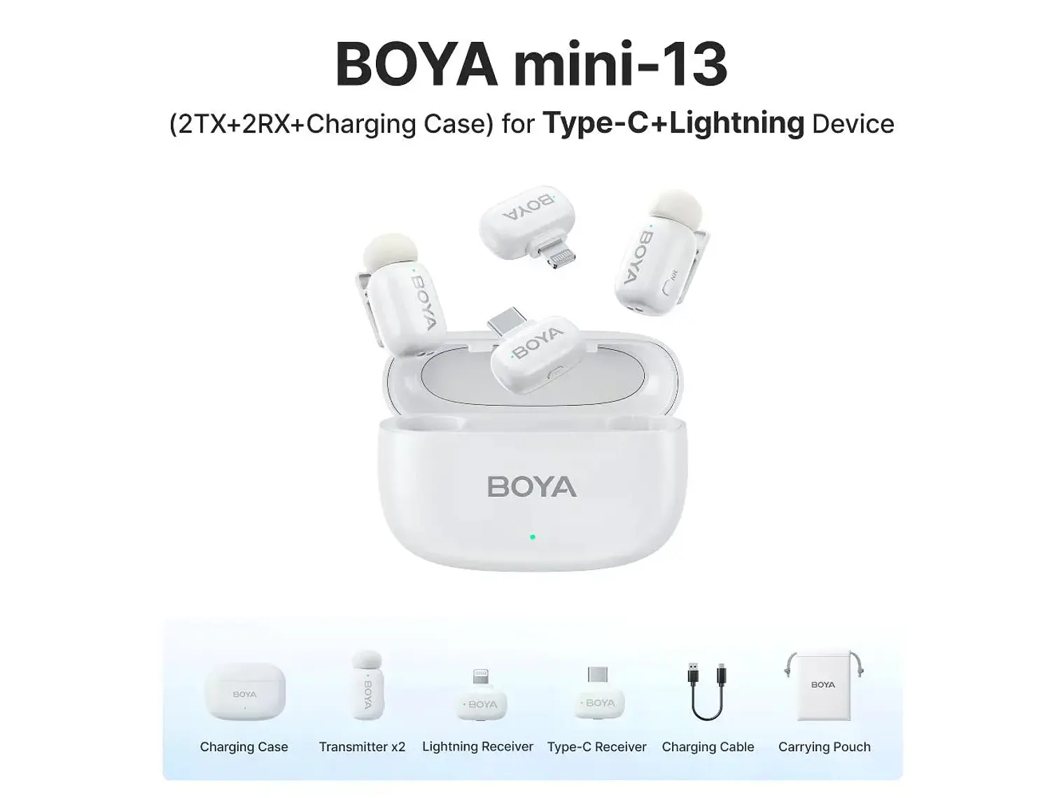 Boya Micrófono Inalámbrico Doble USb-C y Lightning – Color Blanco 3