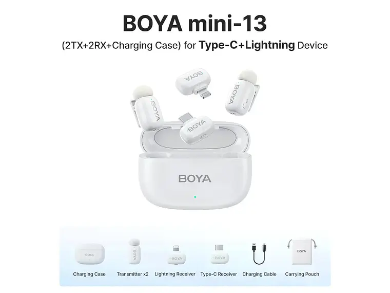 Boya Micrófono Inalámbrico Doble USb-C y Lightning – Color Blanco 3