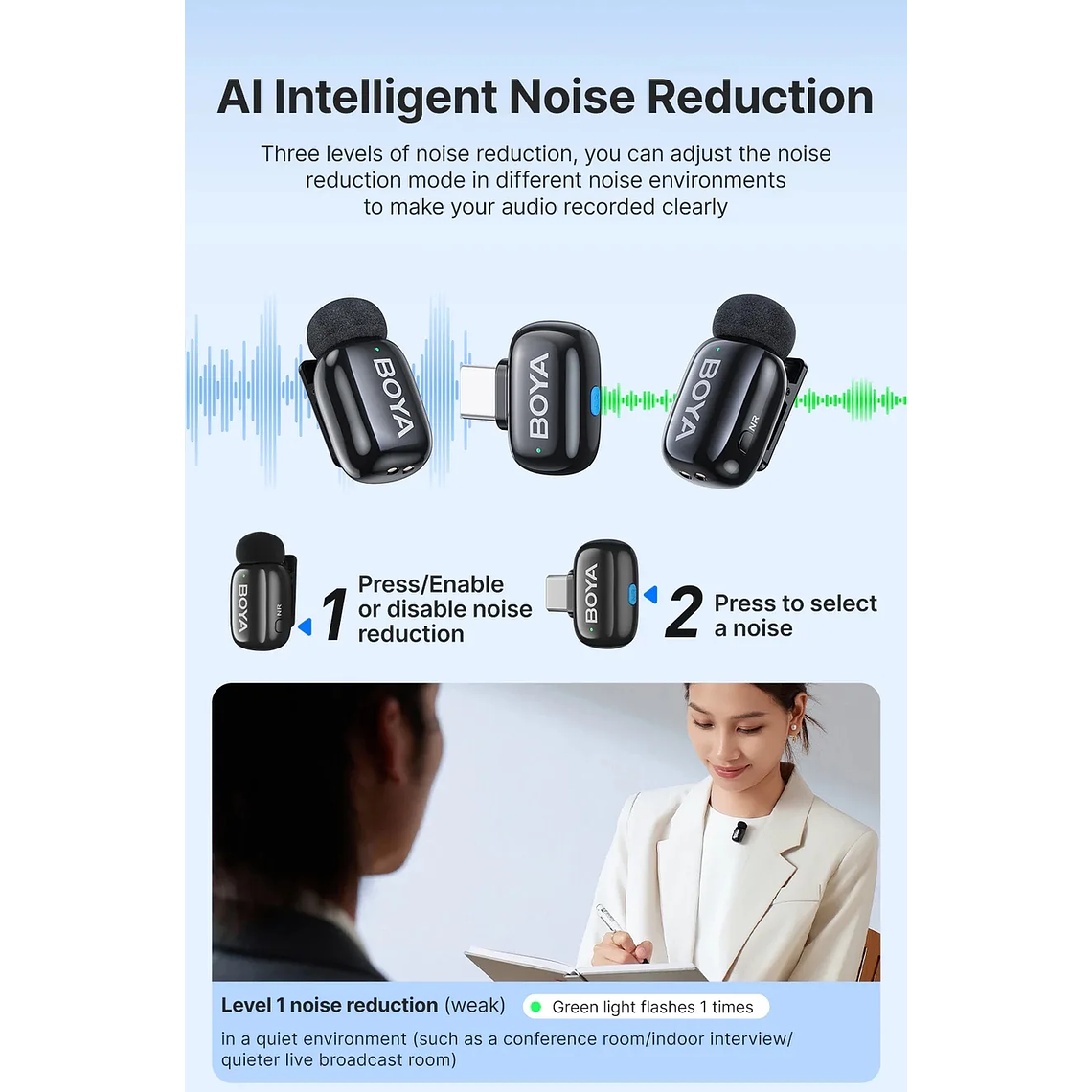 BOYAMini Micrófono Inalámbrico Doble USb-C y Lightning 7