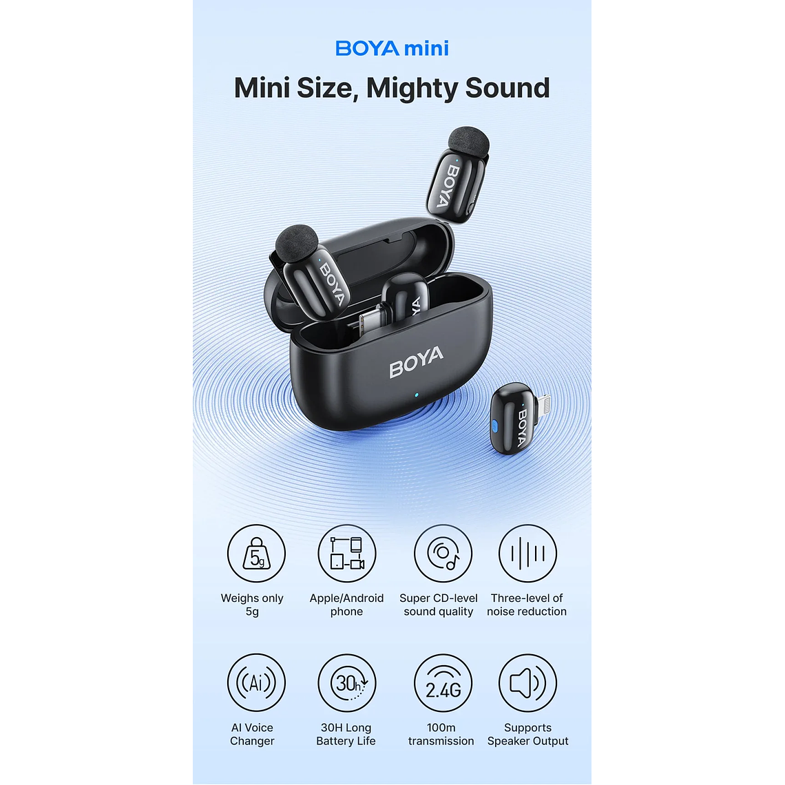 BOYAMini Micrófono Inalámbrico Doble USb-C y Lightning 11