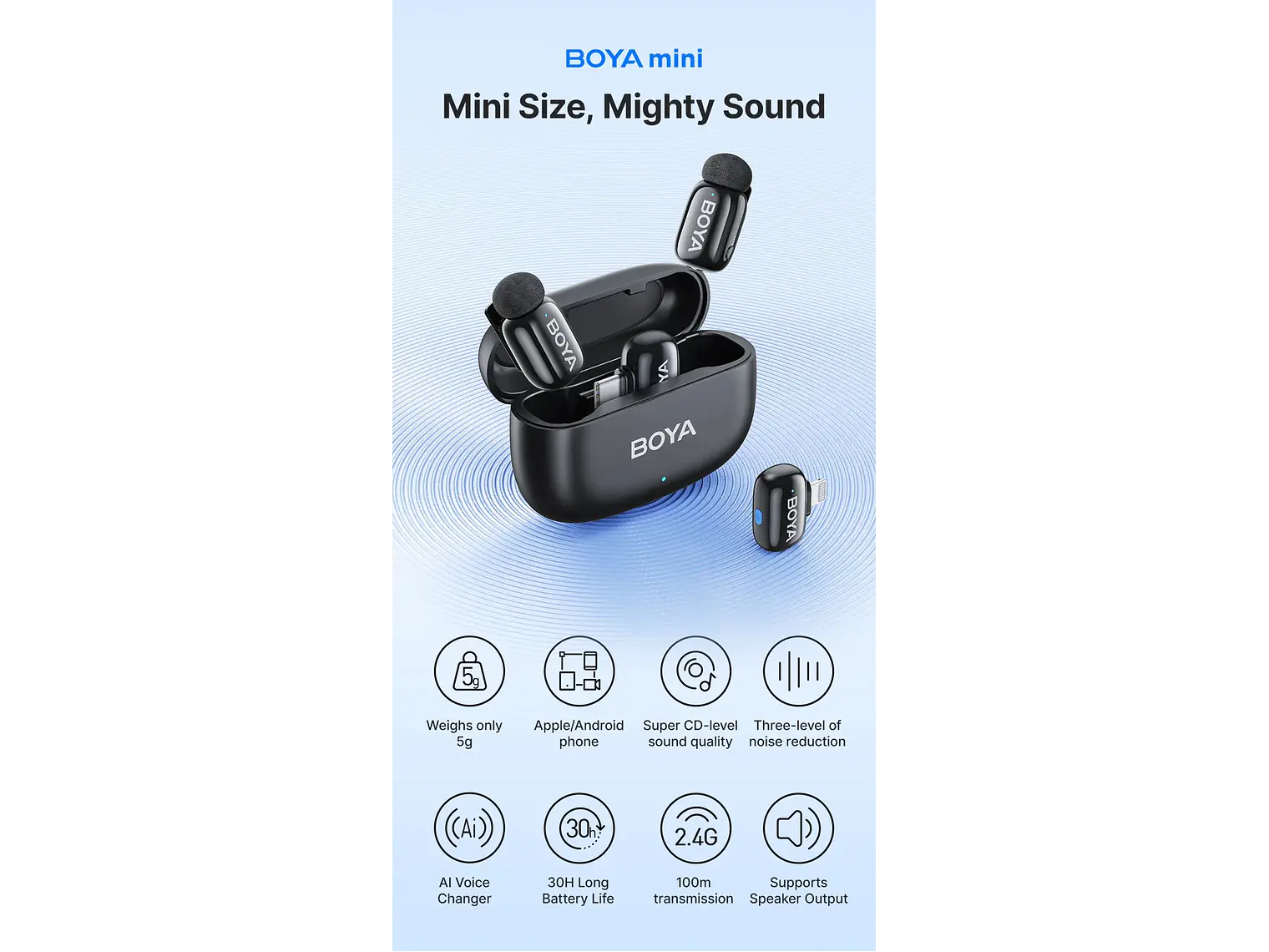 BOYAMini Micrófono Inalámbrico Doble USb-C y Lightning 11