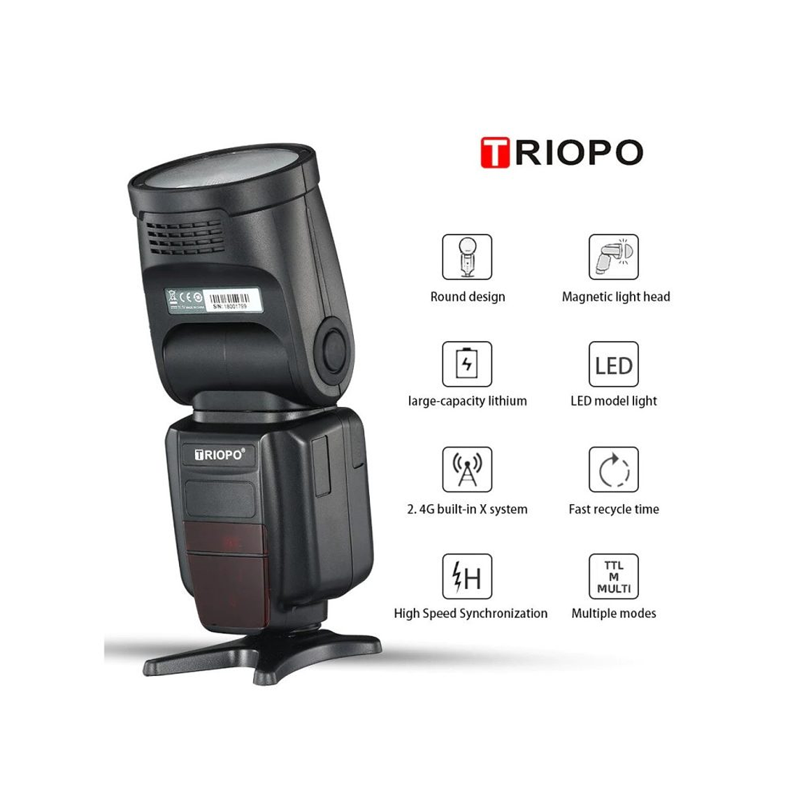Triopo R1 Flash Cabeza Redonda, TTL, 2.4G Compatible Con Canon y Nikon 4