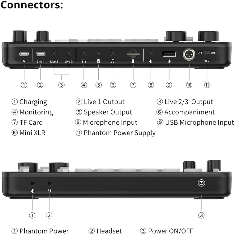 Ulanzi AX01 UCaster Live Tarjeta de Sonido Para Podcast y Streaming Con Batería Recargable 5
