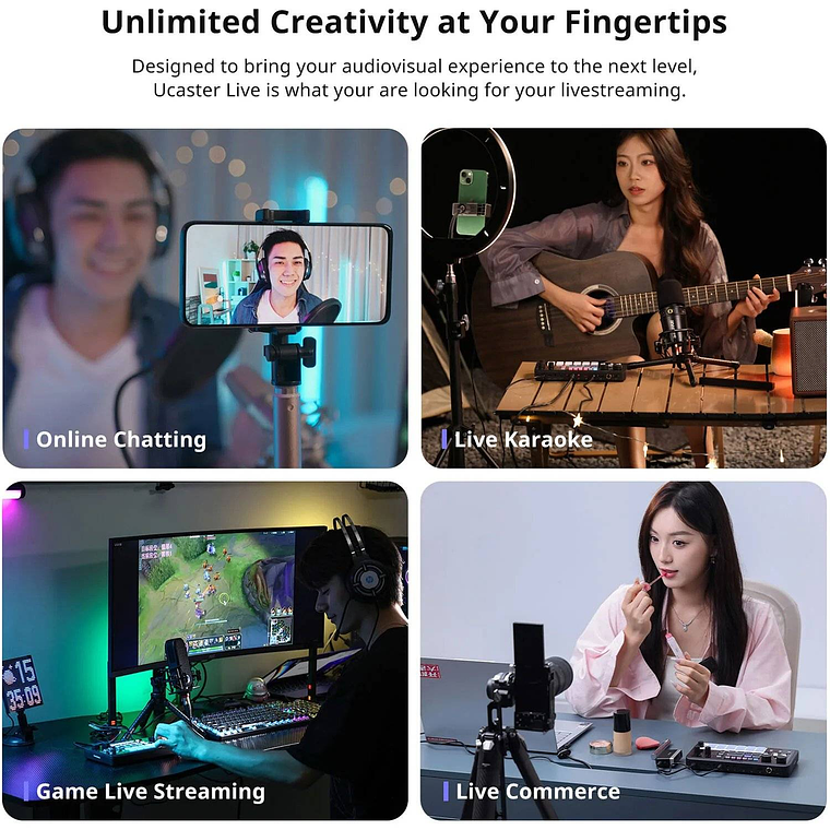 Ulanzi AX01 UCaster Live Tarjeta de Sonido Para Podcast y Streaming Con Batería Recargable 3