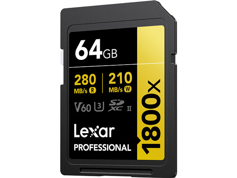 Tarjeta de memoria SDXC Lexar 64gb 1800x SDXC UHS-II 280/210 mb/s v60 gold 1