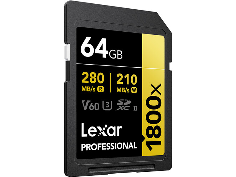 Tarjeta de memoria SDXC Lexar 64gb 1800x SDXC UHS-II 280/210 mb/s v60 gold 2