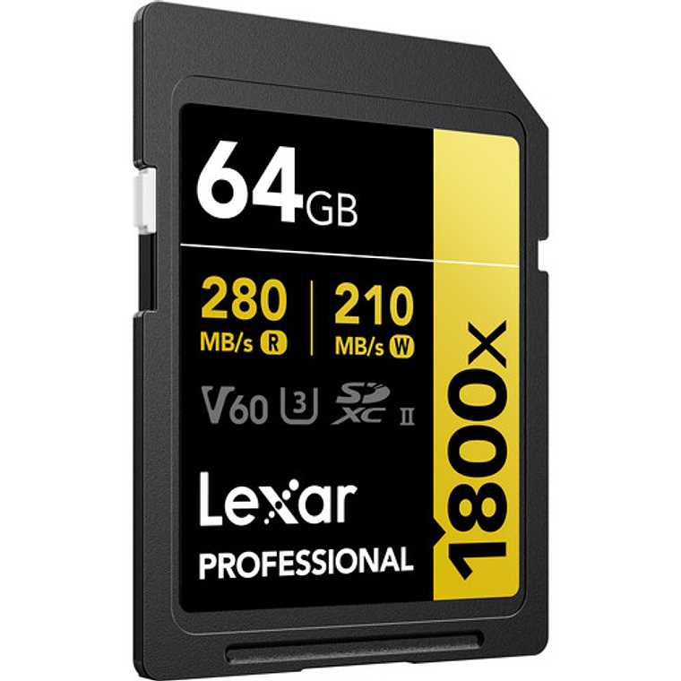 Tarjeta de memoria SDXC Lexar 64gb 1800x SDXC UHS-II 280/210 mb/s v60 gold 2