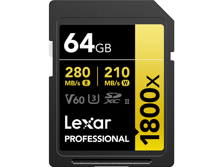 Tarjeta de memoria SDXC Lexar 64gb 1800x SDXC UHS-II 280/210 mb/s v60 gold 3