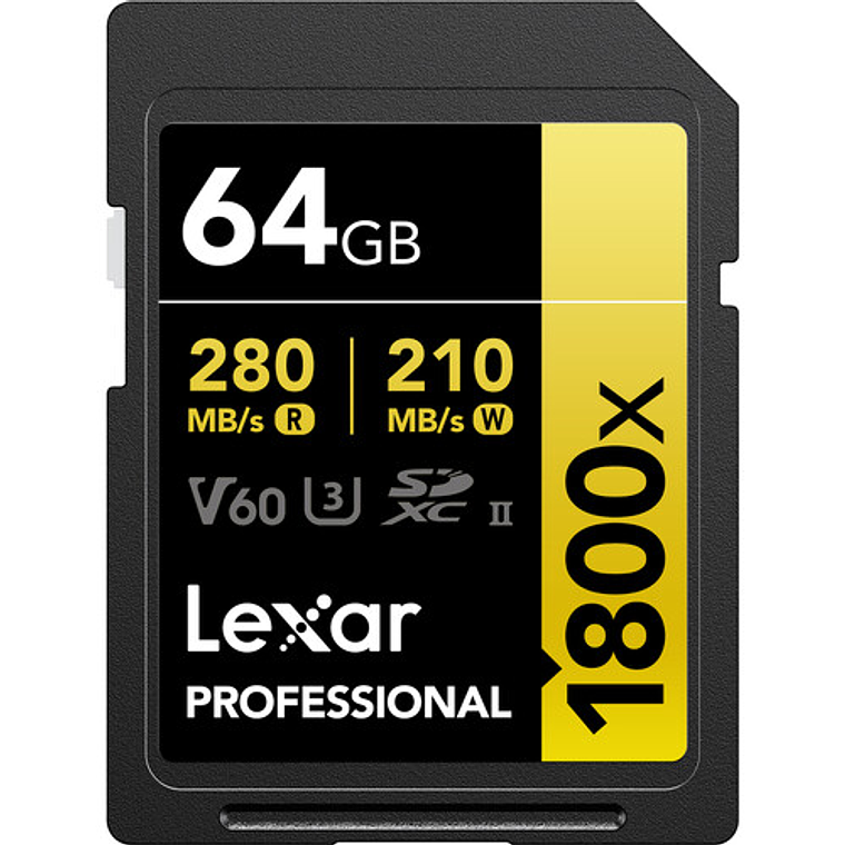 Tarjeta de memoria SDXC Lexar 64gb 1800x SDXC UHS-II 280/210 mb/s v60 gold 3