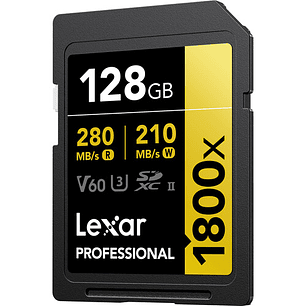 Tarjeta Memoria Lexar 128GB 1800X SDXC UHS-II 280/210MB/s V60 4K GOLD