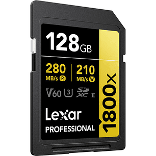Tarjeta Memoria Lexar 128GB 1800X SDXC UHS-II 280/210MB/s V60 4K GOLD